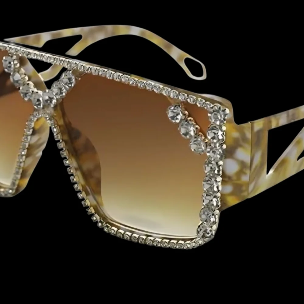 GLAMOROUS CRYSTAL RHINESTONE  GRADIENT BROWN CHIC NEW  NONGLARE SUNGLASSES